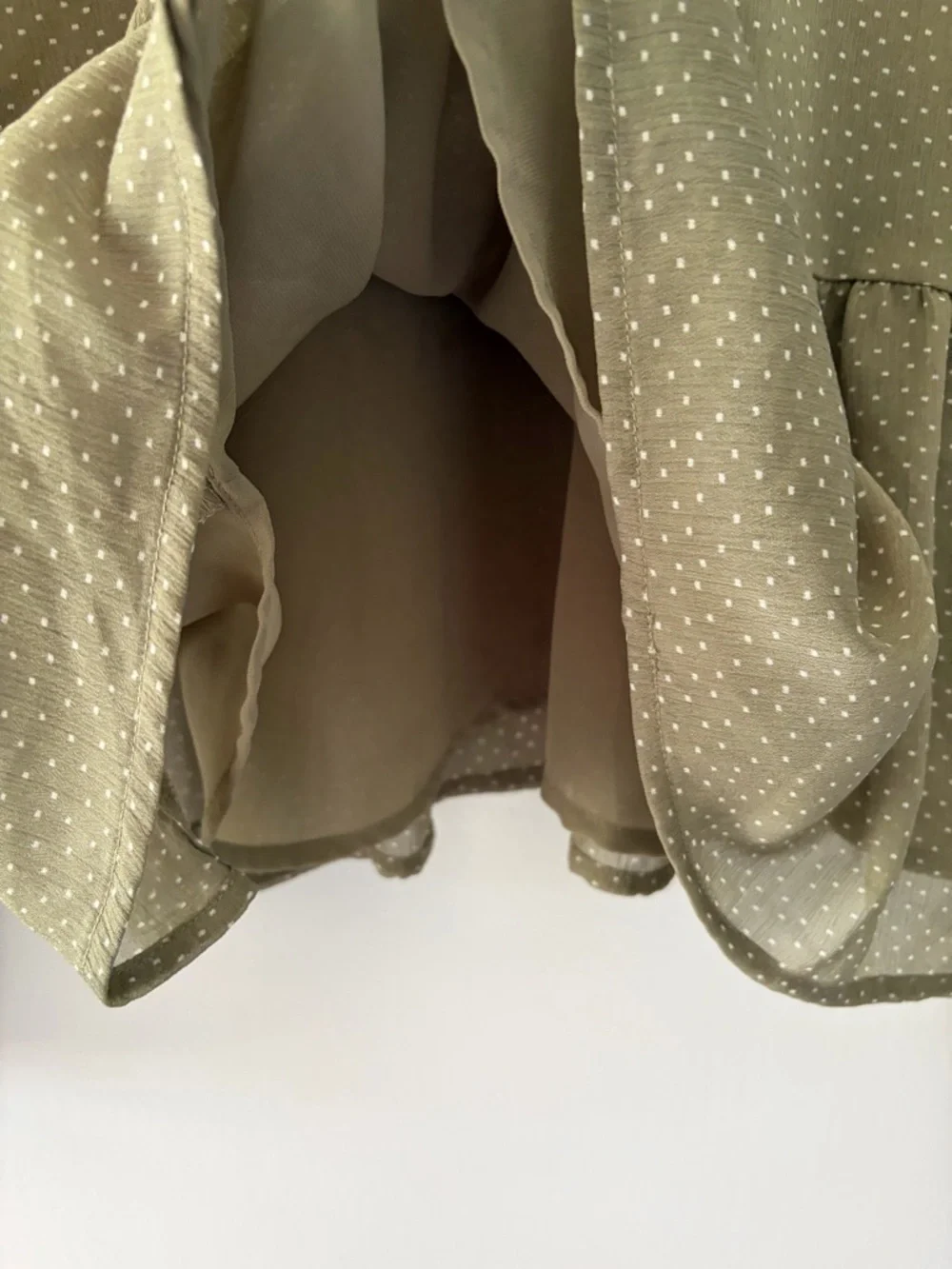 Ann Taylor LOFT Olive Green Ruffled Peplum Long Sleeve Polka Dot Blouse Dot
